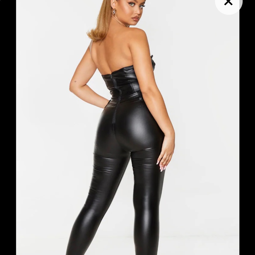 Black Bandeau Coated Jumpsuit - Picture 3 of 6